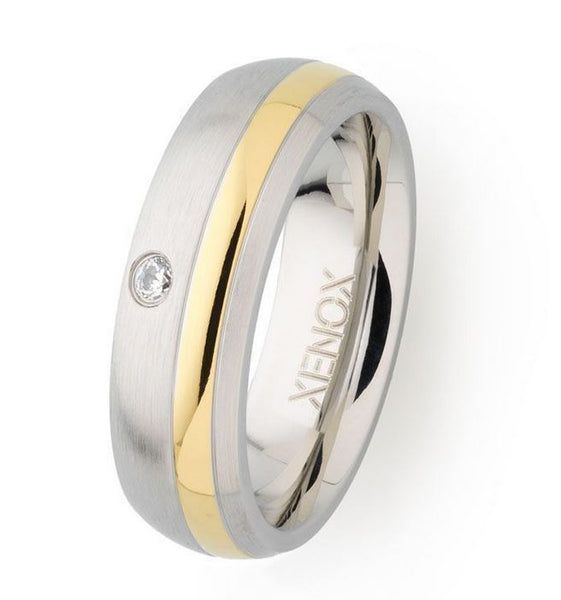 Bicolor Partnerring aus Edelstahl mit Zirkonia-Stein - fb75cc34410de925faed4250f9508b8a